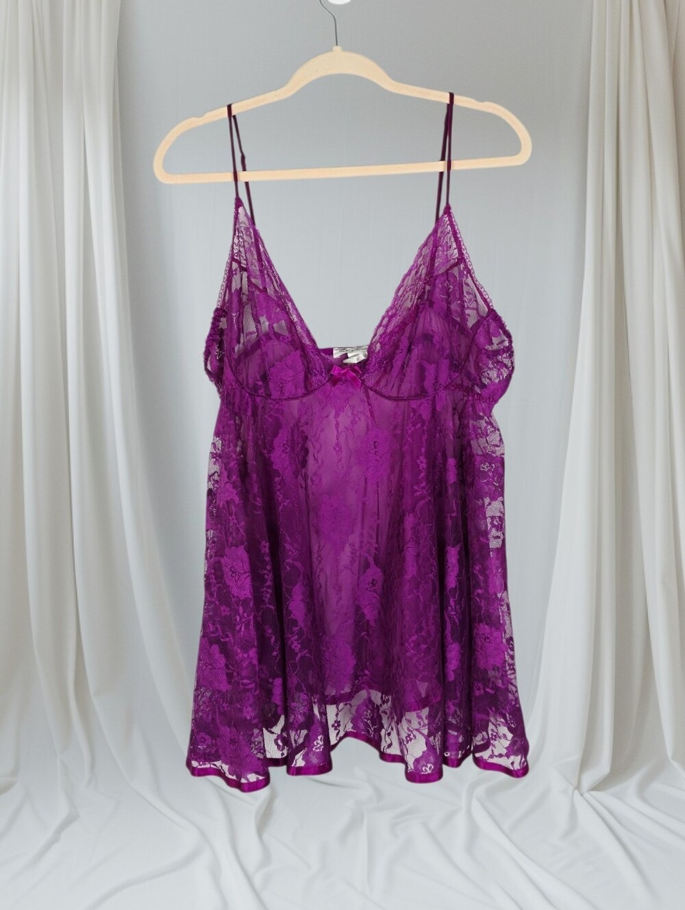 Vintage Escante Purple Babydoll Lace Lingerie Sheer Nightgown Size 2X